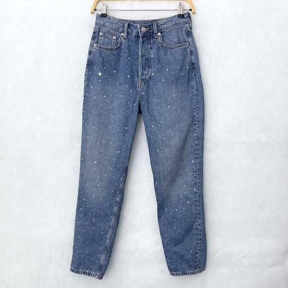 H&M Divided Women's Rhinestone Mom Jeans Light Wash Button Fly Hi Rise size 4 - Picture 1 of 10